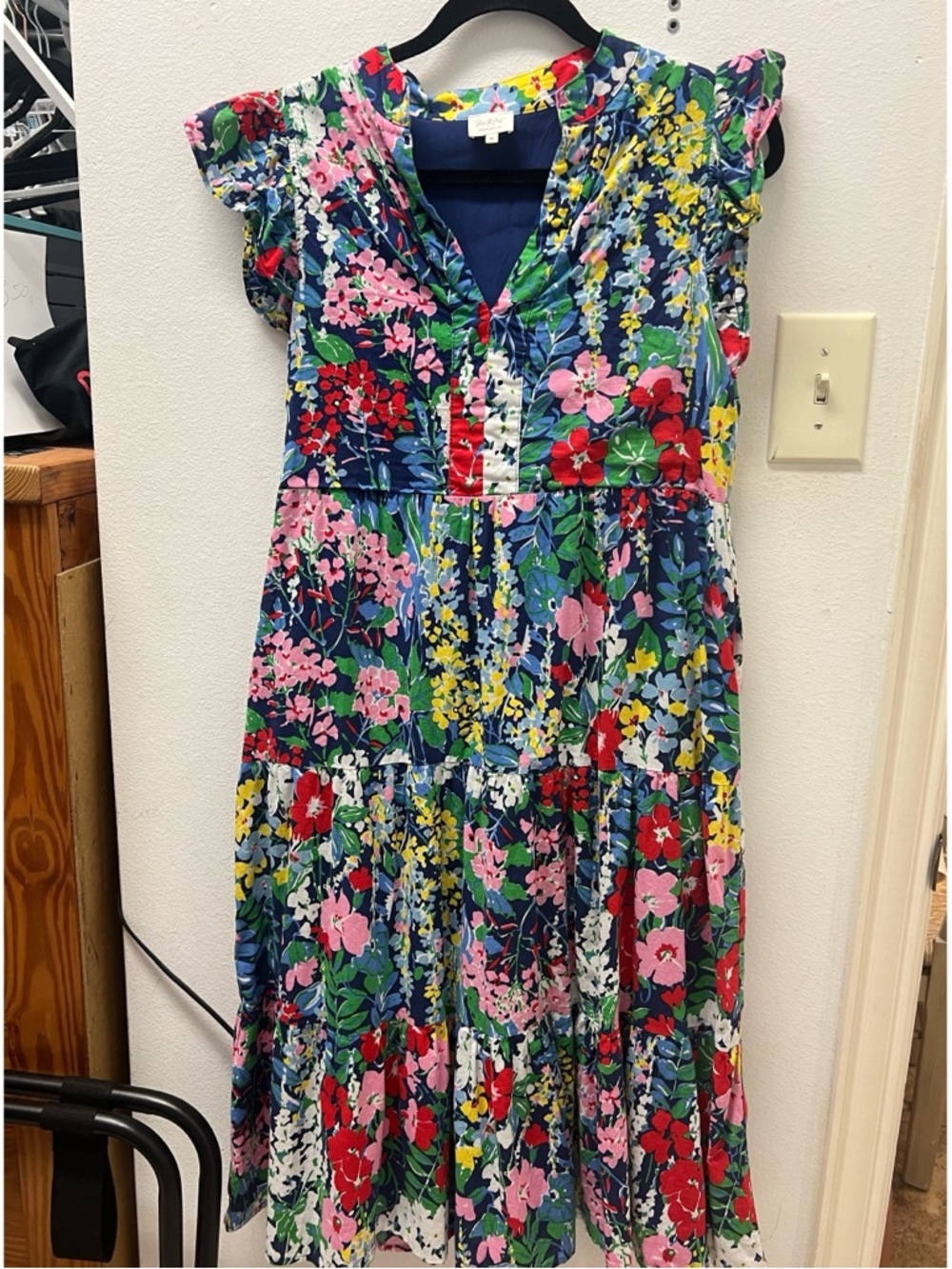 Floral Tiered Boutique Midi Dress in Multicolor